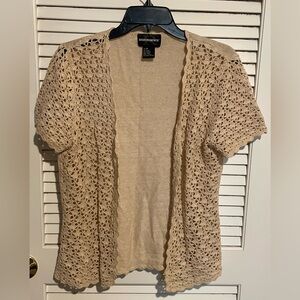 Cream short sleeve lace open front cardigan